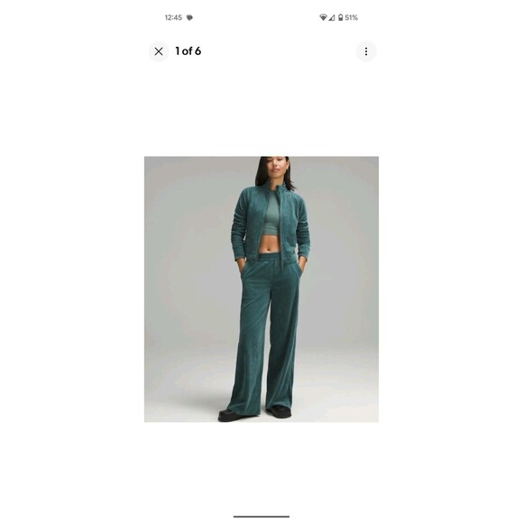 LULULEMON Soft Mid-Rise Wide-Leg Pant Velvet Cord Storm Teal Pull On Leisure 12 - Picture 1 of 5